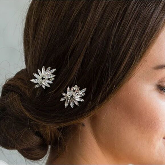 Brides And Hairpins Silver Plated Emrata Set of Two Pins Wedding Accessories New